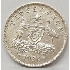 AUSTRALIA 1936 . THREEPENCE . 8 PEARLS